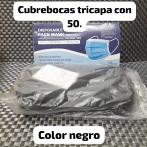 50 Cubrebocas en color negro